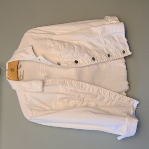 Chico's white denim jacket raw hem size small